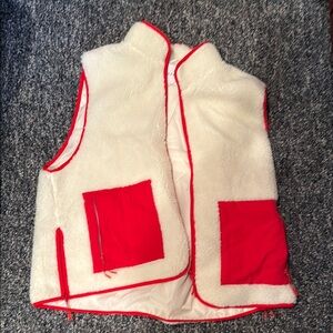 Topman White Fleece Vest with Red Trim